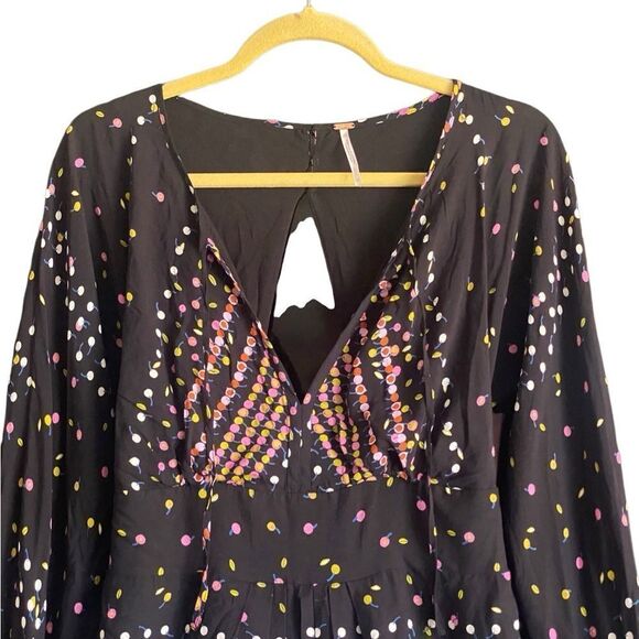 Free People Coryn Black Print Long Sleeve Dress Sz 6 - Picture 3 of 9